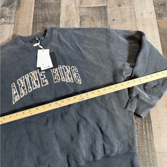 ANINE BING Miles Sweatshirt Washed Black Leopard Logo| Luxe Minimalist |Elevated - Picture 4 of 9